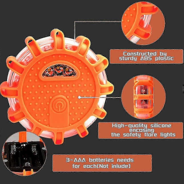 Roadside Emergency LED Flare Lights 4 Pack Flashing Beacon Disc Warning Kit – product detail