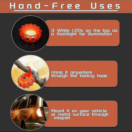 Roadside Emergency LED Flare Lights 4 Pack, Flashing Beacon Disc Warning Kit