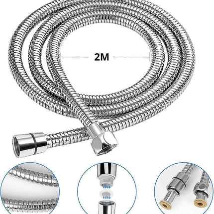 2m Universal Expandable Shower Hose, Stainless Steel Anti-Elastic Shower Pipe