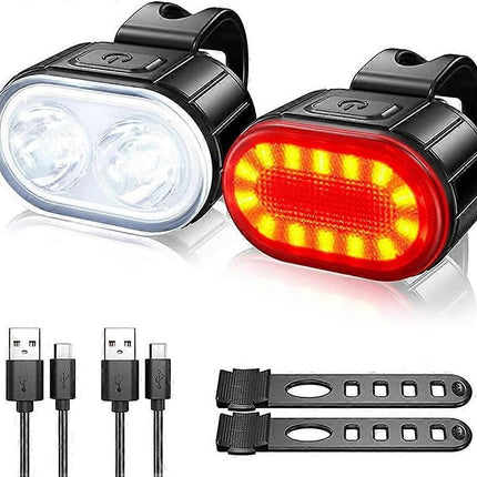 IPX4 Waterproof USB Rechargeable Bike Light Set - Front & Rear for Road Bike