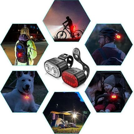 IPX4 Waterproof USB Rechargeable Bike Light Set - Front & Rear for Road Bike