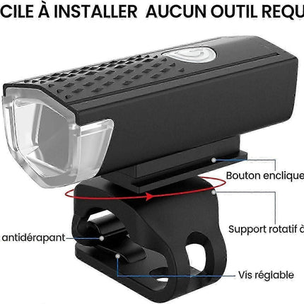 USB Rechargeable LED Bike Front Light - Waterproof, 5 Modes, for All Bikes
