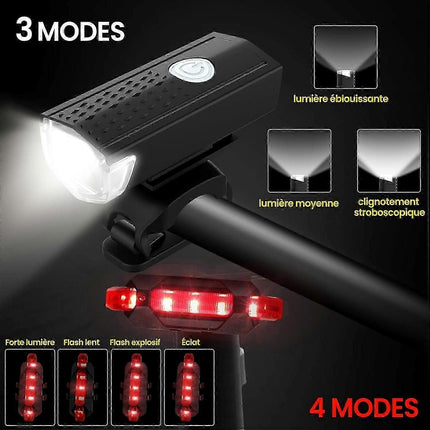 USB Rechargeable LED Bike Front Light - Waterproof, 5 Modes, for All Bikes