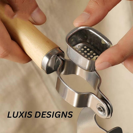 Garlic Press & Mincer Set - Rust-Proof Bowl, Dishwasher Secure, Wooden Peeler Included