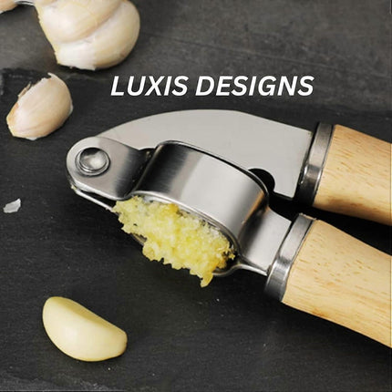 Garlic Press & Mincer Set - Rust-Proof Bowl, Dishwasher Secure, Wooden Peeler Included