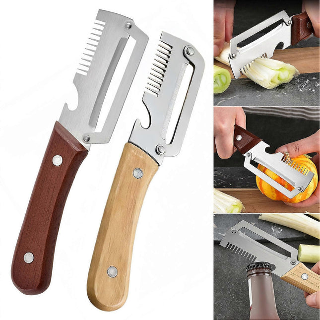 2-in-1 Stainless Steel Vegetable Peeler with Wooden Handle – product detail