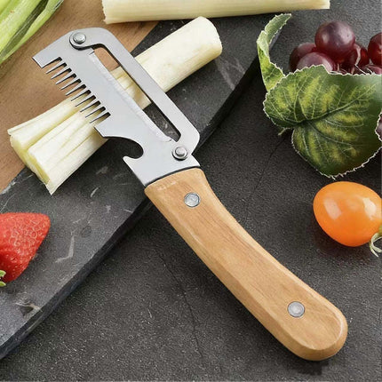 2-in-1 Stainless Steel Vegetable Peeler with Wooden Handle - Fruit/Potato Peeler & Bottle Opener