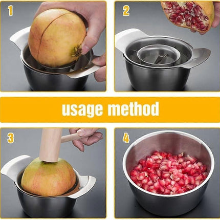 Pomegranate Peeler & Seeder Tool - Stainless Steel, with Bowl and Wooden Hammer