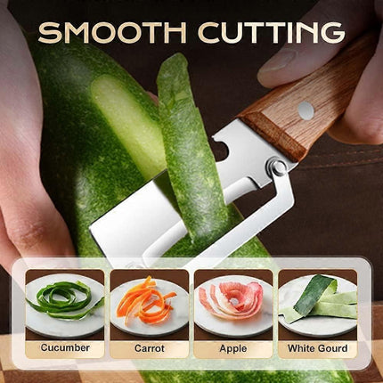 Vegetable Peeler with Bottle Opener - Razor-Sharp Stainless Blade, Ergonomic Wooden Handle