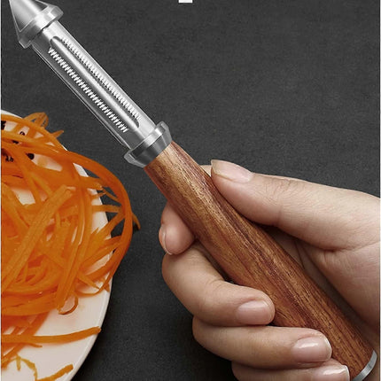 Universal Fruit & Vegetable Peeler - Extra Sharp Toothed Double Edge, Wooden Handle