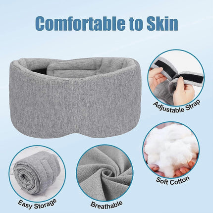 Super Soft Cotton Sleep Mask - Breathable, Adjustable, with Earplugs & Travel Pouch