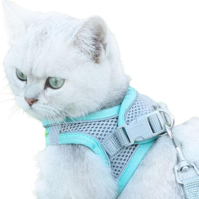 Pet Cat Harness and Leash Set Breathable Vest with Reflective Strip for Kitten Walking Traveling Blue – product detail