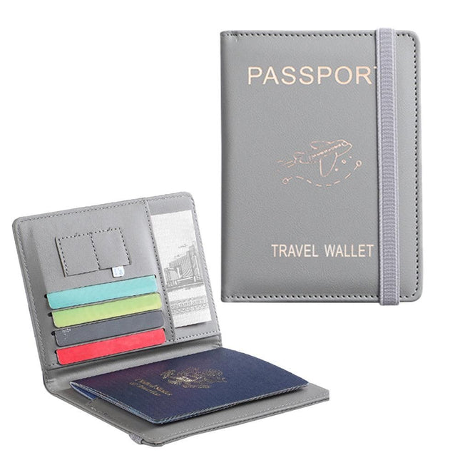 RFID Blocking Passport Holder Travel Passport Wallet Card Holder Gray V1263-JX-6200 in Grey
