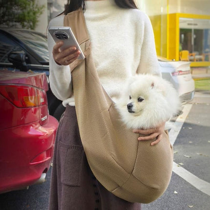 Breathable Dog Carrier Sling With Storage Pocket Pet Carrier Shoulder Pouch For Outdoor Travel -Khaki