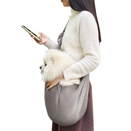 Breathable Dog Carrier Sling With Storage Pocket Pet Carrier Shoulder Pouch For Outdoor Travel -Gray