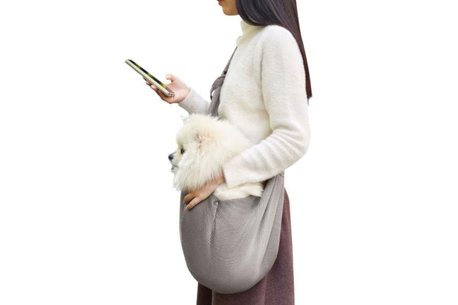 Breathable Dog Carrier Sling With Storage Pocket Pet Carrier Shoulder Pouch For Outdoor Travel -Gray in Grey