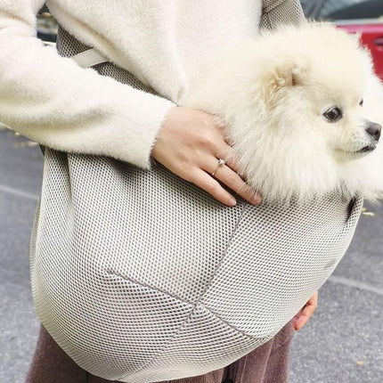 Breathable Dog Carrier Sling With Storage Pocket Pet Carrier Shoulder Pouch For Outdoor Travel -Gray