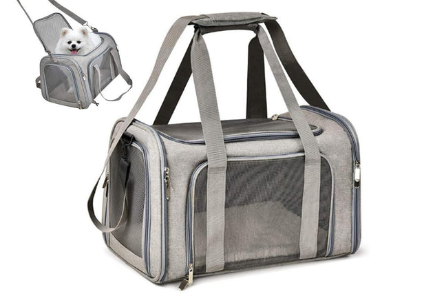 Portable Travel Bag Soft Crate Cage Cat Bag Animal Carriers for Pets -Grey V1263-JX-6209-3