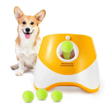 Dog Ball Launcher Thrower Automatic Tennis Fetch Throwing Machine with 3 Balls -Orange