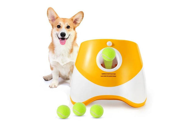 Dog Ball Launcher Thrower Automatic Tennis Fetch Throwing Machine with 3 Balls -Orange V1263-JX-6251-1