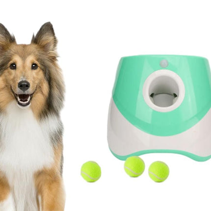 Dog Ball Launcher Thrower Automatic Tennis Fetch Throwing Machine with 3 Balls -Green