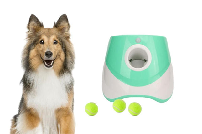 Dog Ball Launcher Thrower Automatic Tennis Fetch Throwing Machine with 3 Balls -Green V1263-JX-6251-2