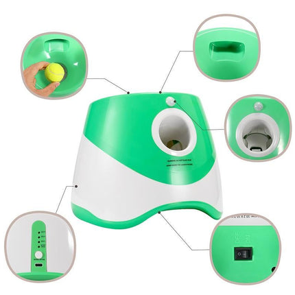 Dog Ball Launcher Thrower Automatic Tennis Fetch Throwing Machine with 3 Balls -Green
