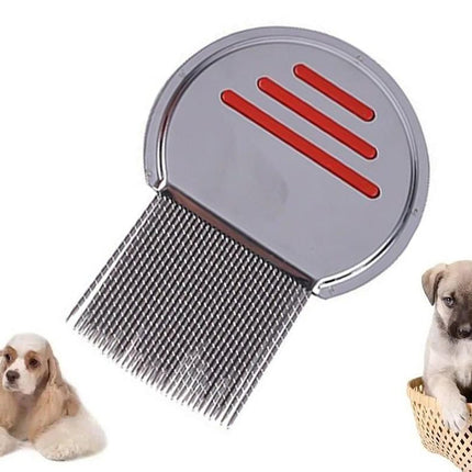 Stainless Steel Pet Flea Comb Fine Tooth Grooming Tool for Dogs Cats - Red