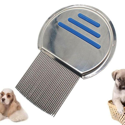 Stainless Steel Pet Flea Comb Fine Tooth Grooming Tool for Dogs Cats - Blue