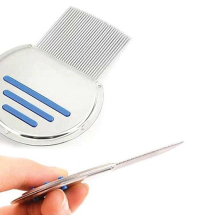 Stainless Steel Pet Flea Comb Fine Tooth Grooming Tool for Dogs Cats - Blue