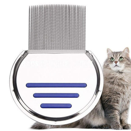 Stainless Steel Pet Flea Comb Fine Tooth Grooming Tool for Dogs Cats - Blue