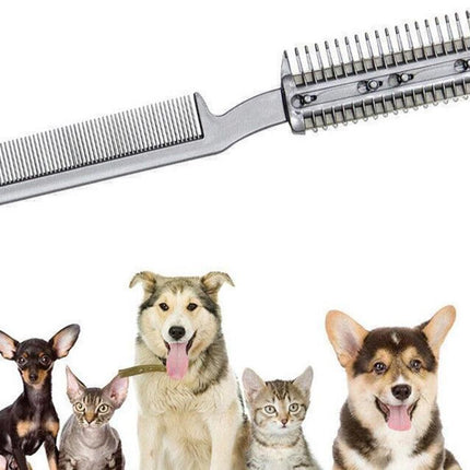 Two Sided Pet Grooming Comb with Razor for Dog Cat Fur Trimming and Thinning