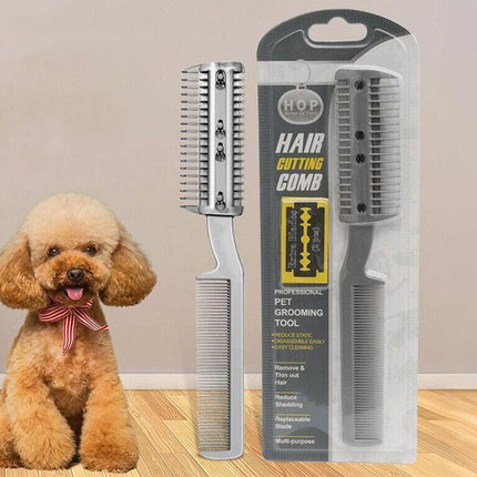Two Sided Pet Grooming Comb with Razor for Dog Cat Fur Trimming and Thinning