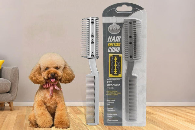 Two Sided Pet Grooming Comb with Razor for Dog Cat Fur Trimming and Thinning – product detail