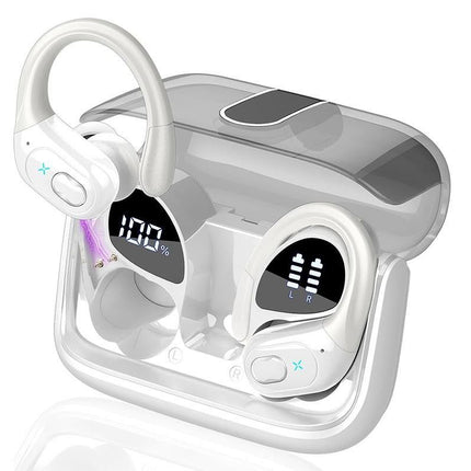 Wireless Bluetooth 5.4 Headphone Over Ear Bud IPX5 Waterproof Earphone for Sport Running - White