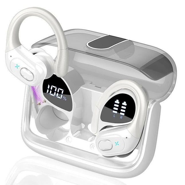 Wireless Bluetooth 5.4 Headphone Over Ear Bud IPX5 Waterproof Earphone for Sport Running - White