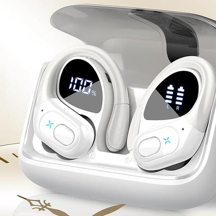 Wireless Bluetooth 5.4 Headphone Over Ear Bud IPX5 Waterproof Earphone for Sport Running - White