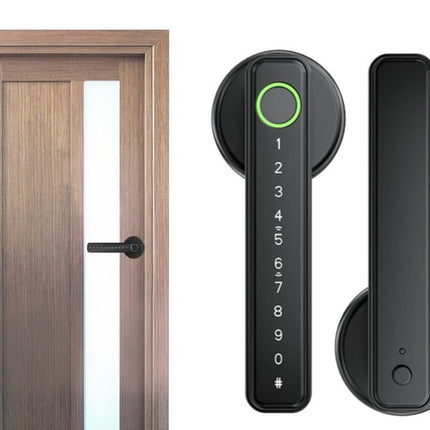 5 in 1 Smart Door Lock Fingerprint Door Knob with IC Cards and Backup Keys - Black