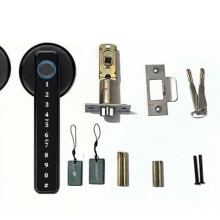 5 in 1 Smart Door Lock Fingerprint Door Knob with IC Cards and Backup Keys - Black