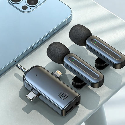 2.4G Wireless Lavalier Microphones for iPhone Android USB-C Lightning Plug Play
