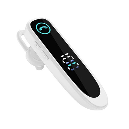 Bluetooth Earphone Single Ear Business Earbuds Ear Hook Super Long Standby IPX7 Waterproof Single Business Driver Wireless Headset -White