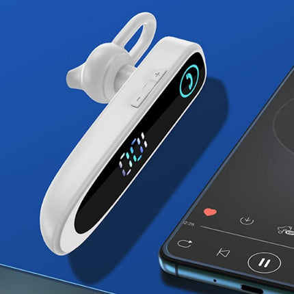 Bluetooth Earphone Single Ear Business Earbuds Ear Hook Super Long Standby IPX7 Waterproof Single Business Driver Wireless Headset -White