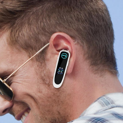 Bluetooth Earphone Single Ear Business Earbuds Ear Hook Super Long Standby IPX7 Waterproof Single Business Driver Wireless Headset -White