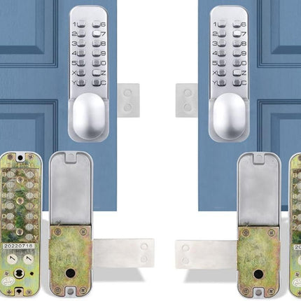 Gate Door Locks Set with Keypad Mechanical Keyless Entry Door Lock for Garden Garage Yard -Silver