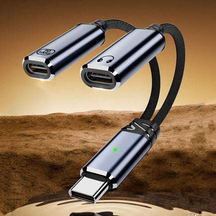 2 In 1 Audio Charger Splitter Dual USB C Headphone And Charger Adapter Audio Dongle Cable - Grey