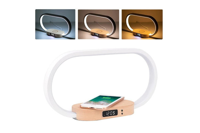 Bedside Lamp with Clock 10W Fast Wireless Charger USB Port Nightstand Touch Lamp V1263-JX-6299 in White