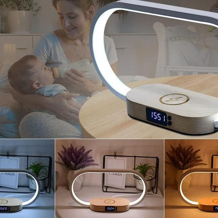 Bedside Lamp with Clock 10W Fast Wireless Charger USB Port Nightstand Touch Lamp
