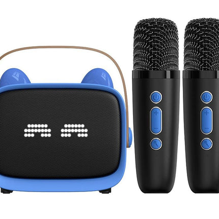 Mini Karaoke Machine Toys Gifts Portable MP3 Player with 2 Wireless Microphone - Blue