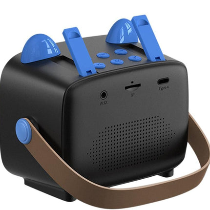 Mini Karaoke Machine Toys Gifts Portable MP3 Player with 2 Wireless Microphone - Blue