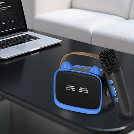 Mini Karaoke Machine Toys Gifts Portable MP3 Player with 2 Wireless Microphone - Blue